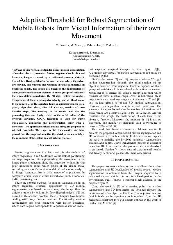 (PDF) Adaptive threshold for robust segmentation of mobile robots from ...