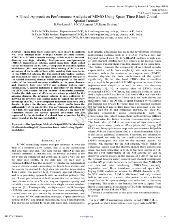 (PDF) IJERT-A Novel Approch on Performance Analysis of MIMO Using Space ...