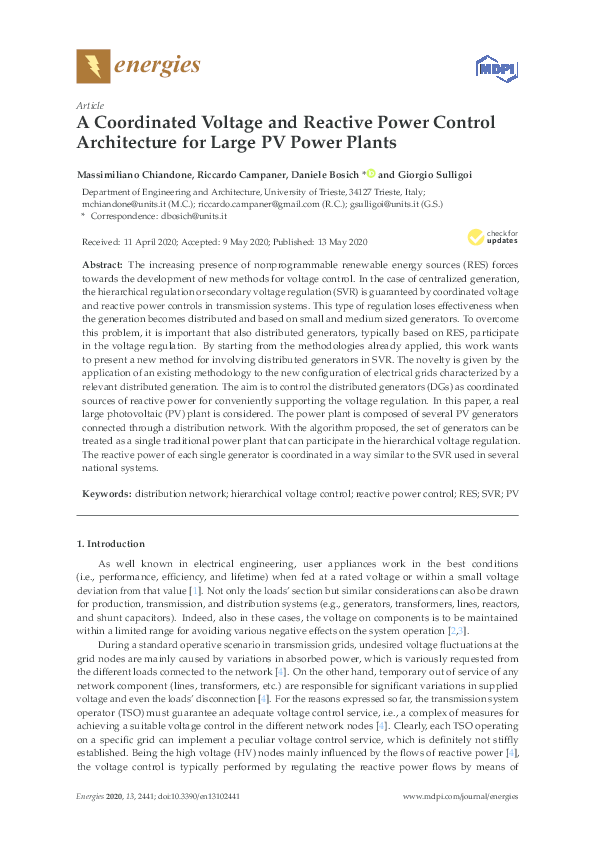 (PDF) A Coordinated Voltage and Reactive Power Control Architecture for ...