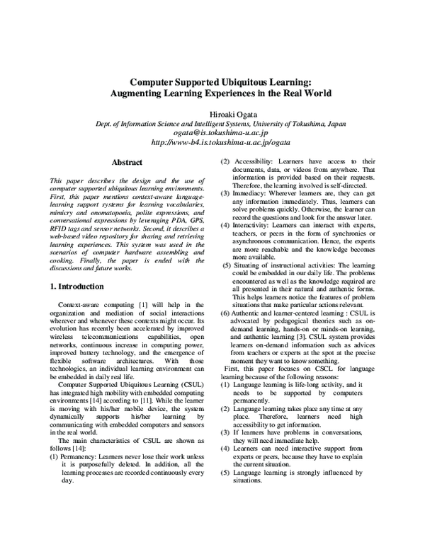 (PDF) Computer supported ubiquitous learning: Augmenting learning ...