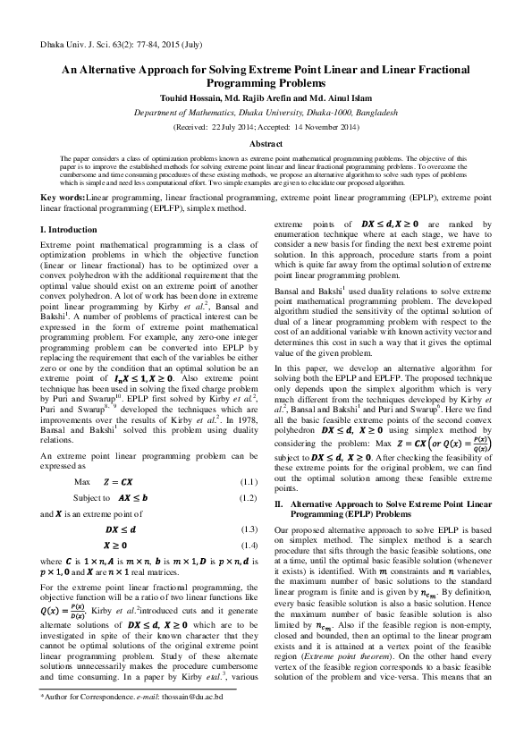(PDF) An Alternative Approach for Solving Extreme Point Linear and ...
