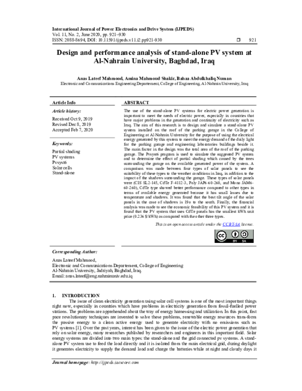 (PDF) Design and performance analysis of stand-alone PV system at Al ...
