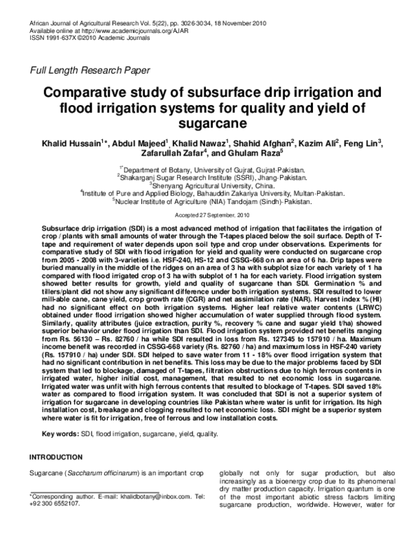 (PDF) Comparative Study of Subsurface Drip Irrigation and Flood