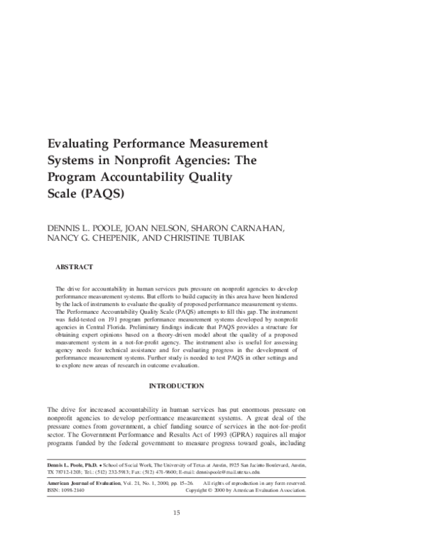 (PDF) Evaluating Performance Measurement Systems in Nonprofit Agencies ...