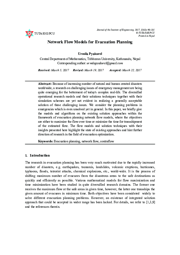 (PDF) Network Flow Models for Evacuation Planning