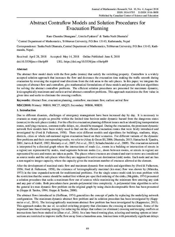 (PDF) Abstract Contraflow Models and Solution Procedures for Evacuation ...