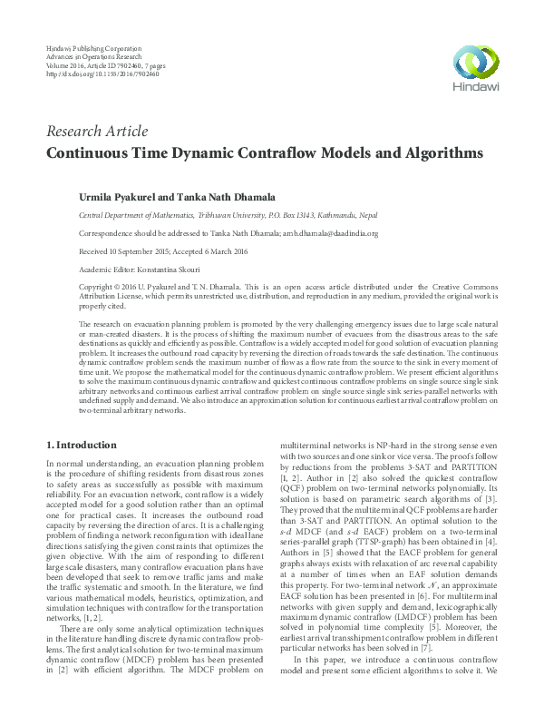 (PDF) Continuous Time Dynamic Contraflow Models and Algorithms