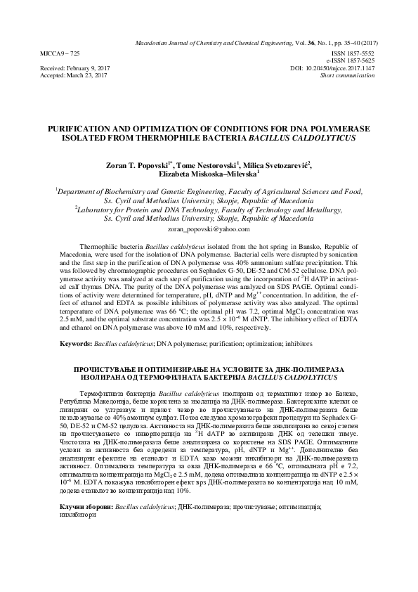 (PDF) Purification and optimization of conditions for DNA polymerase ...