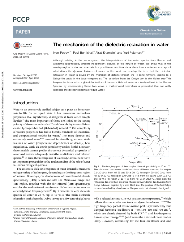 (PDF) The mechanism of the dielectric relaxation in water