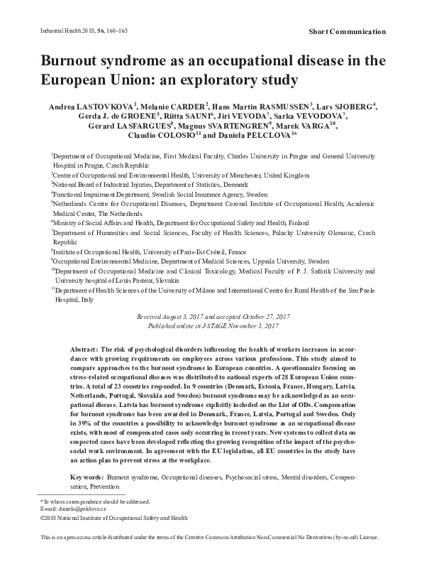 (PDF) Burnout syndrome as an occupational disease in the European Union ...