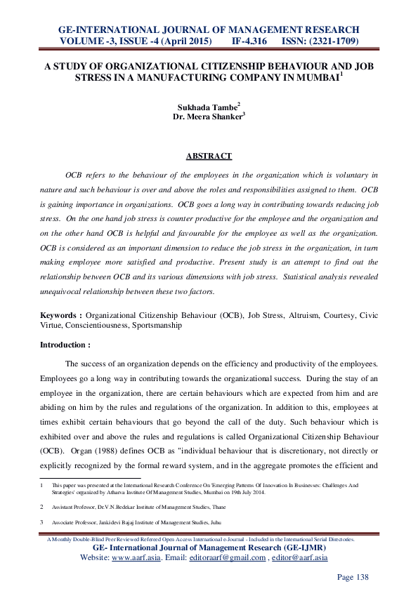 research paper on organizational behavior pdf
