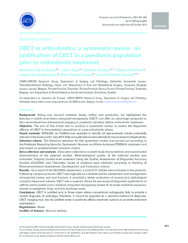 (PDF) CBCT in orthodontics: a systematic review on justification of ...
