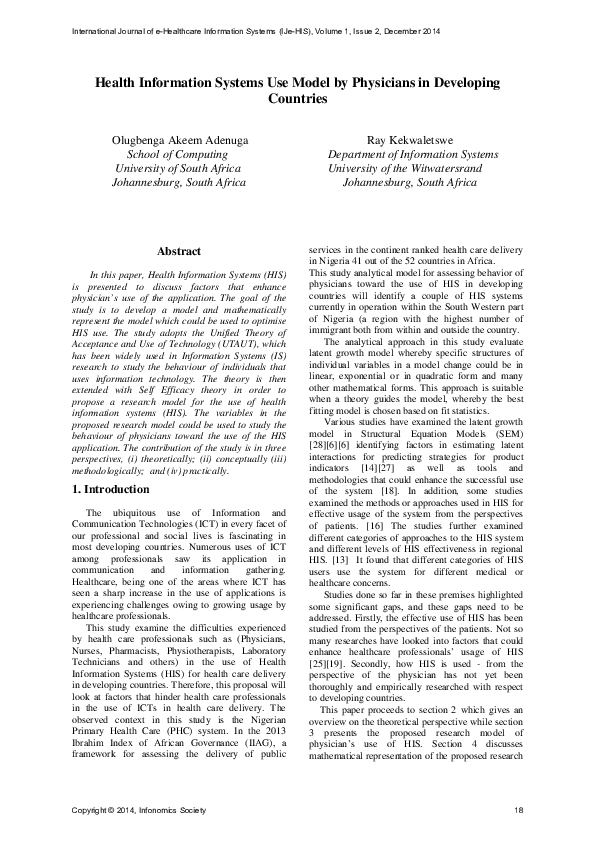 (PDF) Health Information Systems Use Model by Physicians in Developing ...