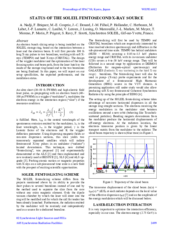 (PDF) Status of the Soleil Femtosecond X-Ray Source