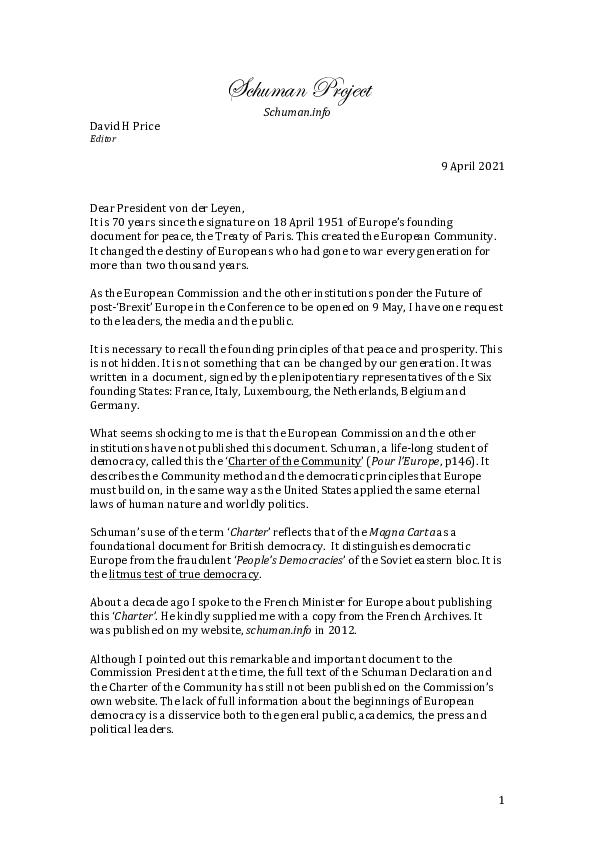 (PDF) Open Letter to EU Commission President von der Leyen on Europe's ...