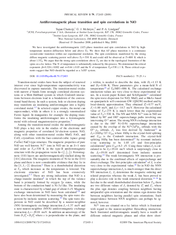 (PDF) Antiferromagnetic phase transition and spin correlations in NiO