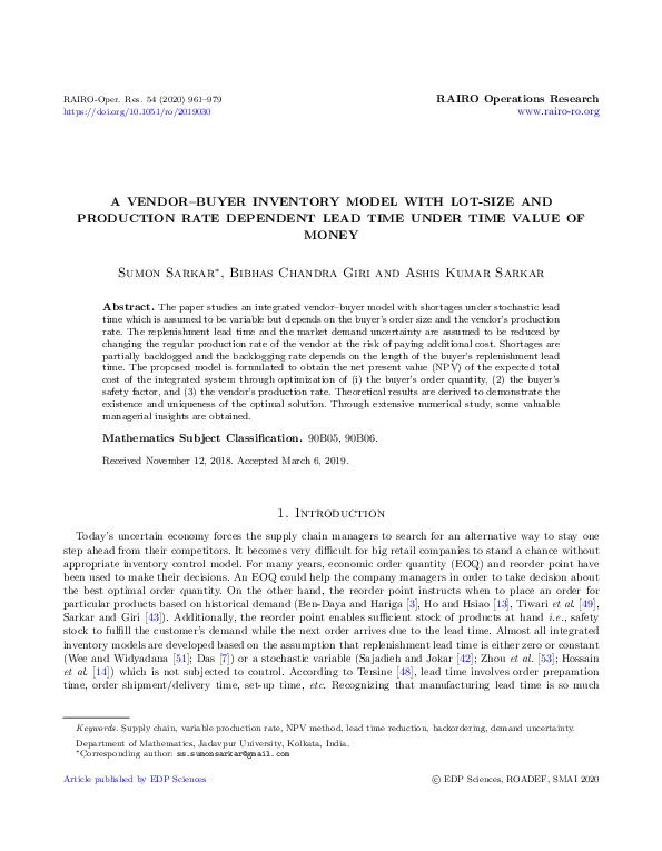 (PDF) A vendor-buyer inventory model with lot-size and production rate ...