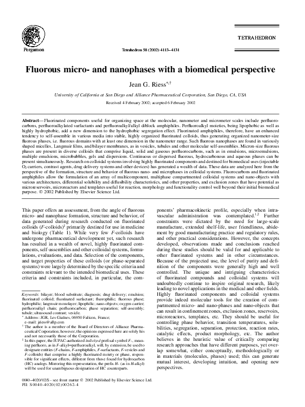 (PDF) Fluorous micro- and nanophases with a biomedical perspective ...