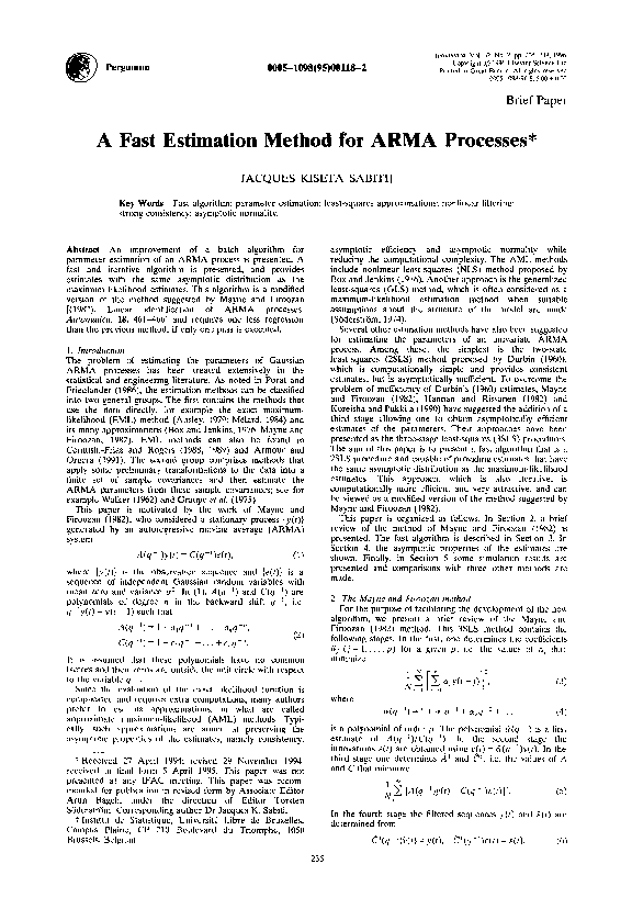 (PDF) A fast estimation method for ARMA processes
