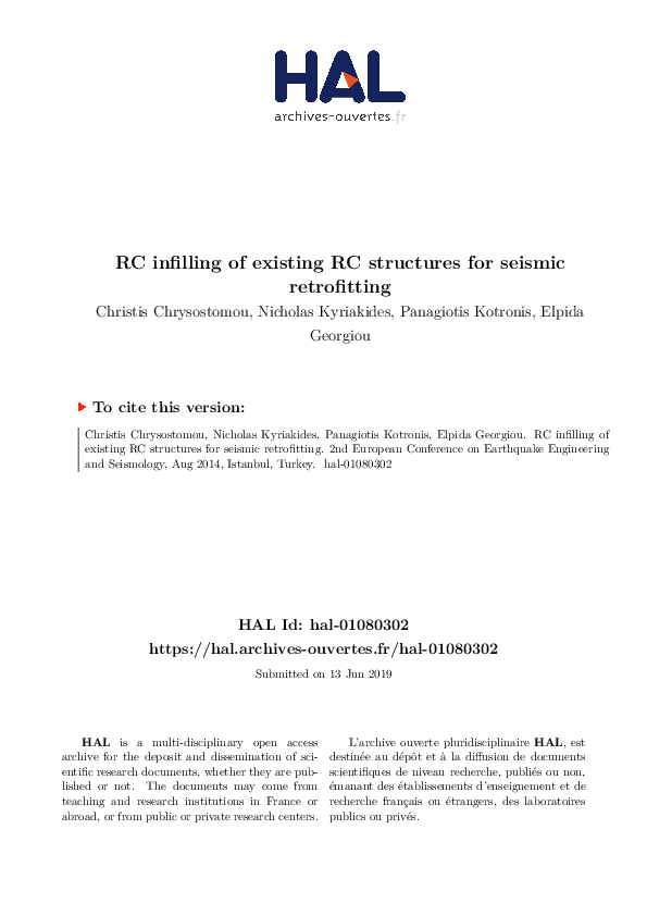 (PDF) RC Infilling of Existing RC Structures for Seismic Retrofitting