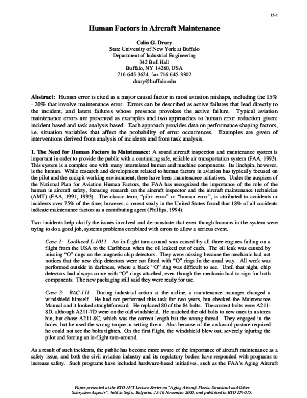 (PDF) Human Factors in Aircraft Maintenance
