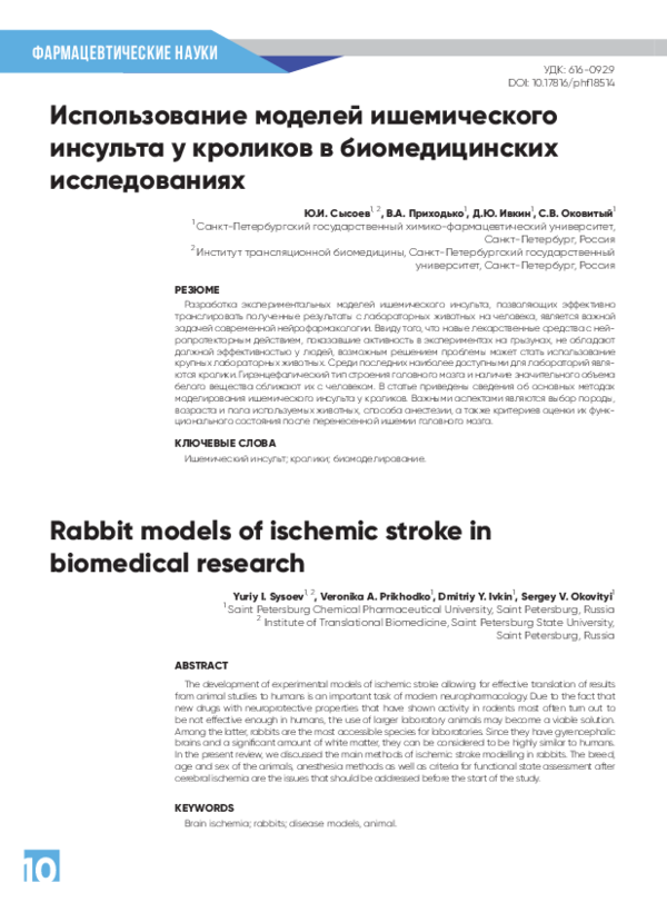 (PDF) Rabbit models of ischemic stroke in biomedical research