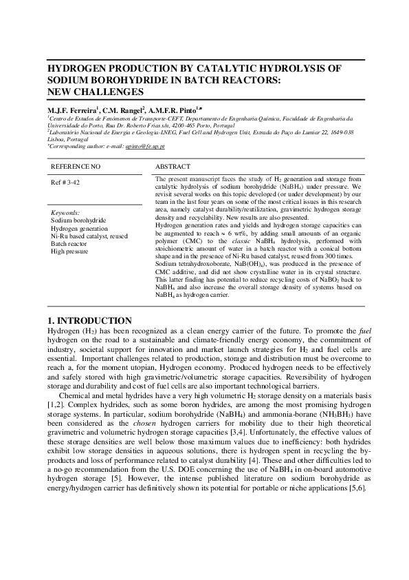 (PDF) Hydrogen Production by Catalytic Hydrolysis of Sodium Borohydride ...