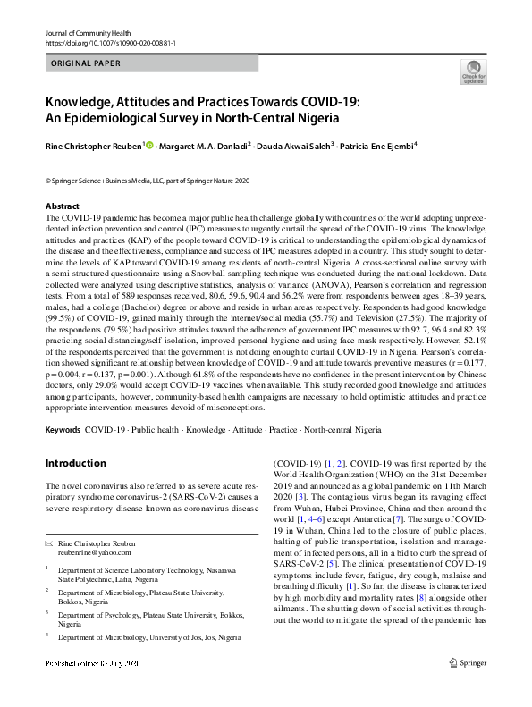 (PDF) Knowledge, Attitudes and Practices Towards COVID-19: An ...