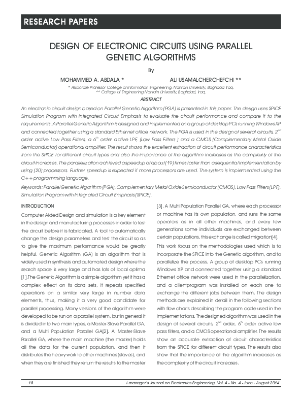 (PDF) Design of Electronic Circuits Using Parallel Genetic Algorithms
