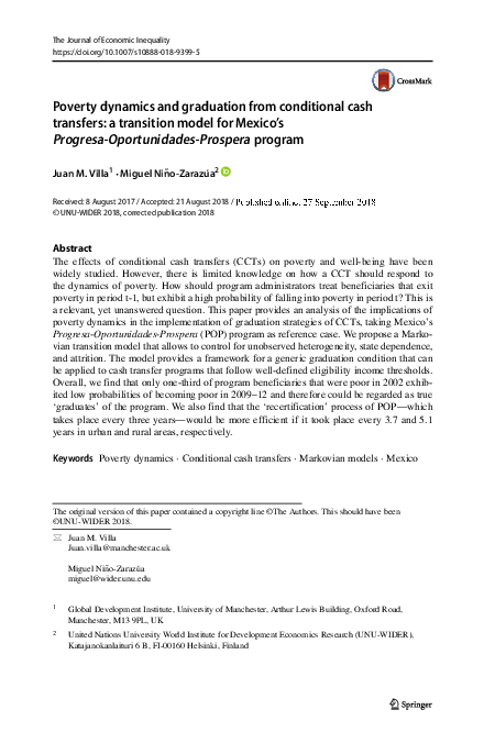 (PDF) Poverty dynamics and graduation from conditional cash transfers ...