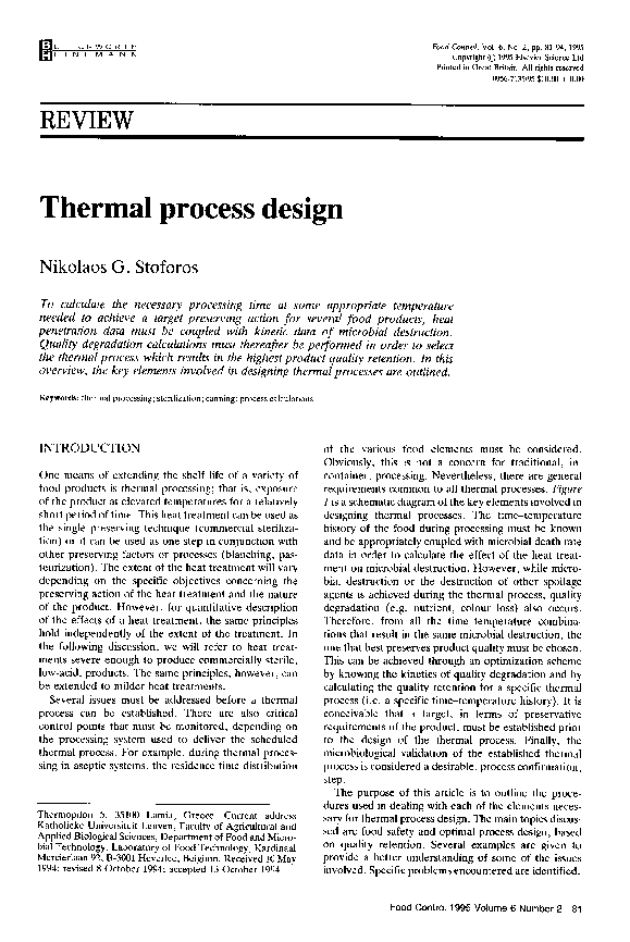 (PDF) Thermal process design N. Stoforos Academia.edu