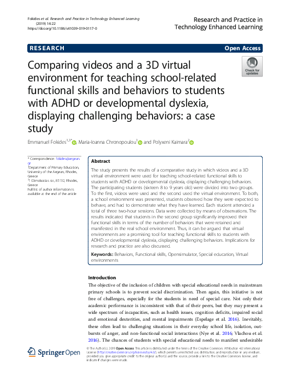 (PDF) Comparing videos and a 3D virtual environment for teaching school ...