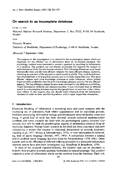 (PDF) On search in an incomplete database