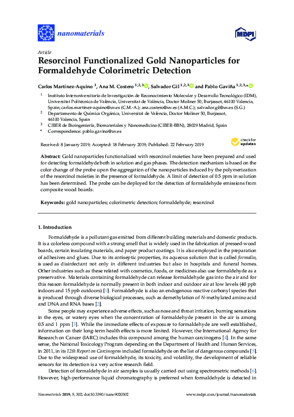 (PDF) Resorcinol Functionalized Gold Nanoparticles for Formaldehyde ...
