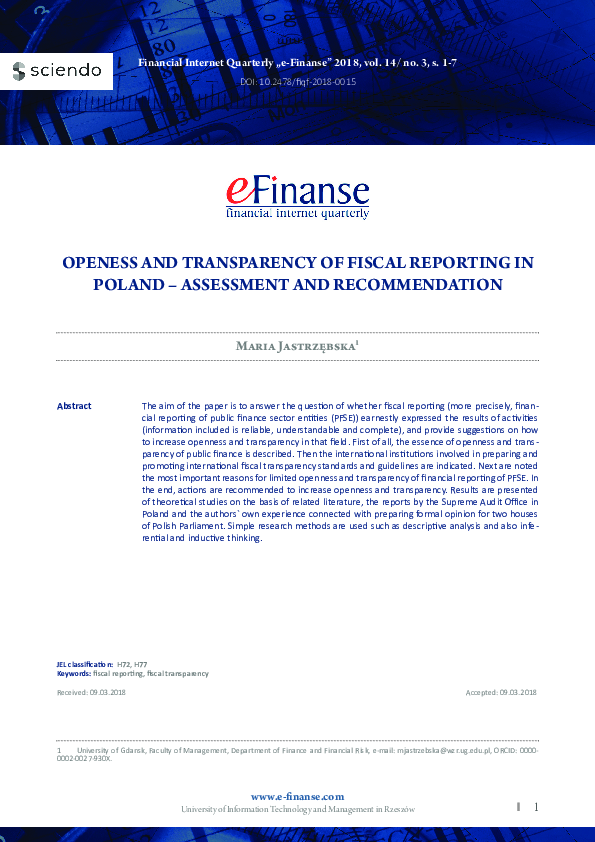 (PDF) Openess and Transparency of Fiscal Reporting in Poland ...