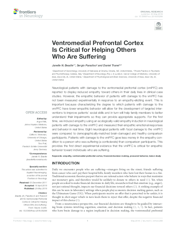 (PDF) Ventromedial Prefrontal Cortex Is Critical for the Regulation of ...