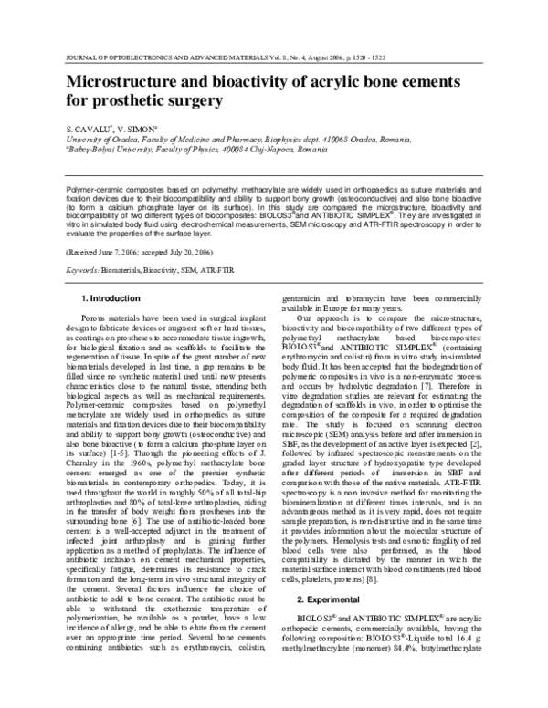 (PDF) Microstructure and bioactivity of acrylic bone cements for