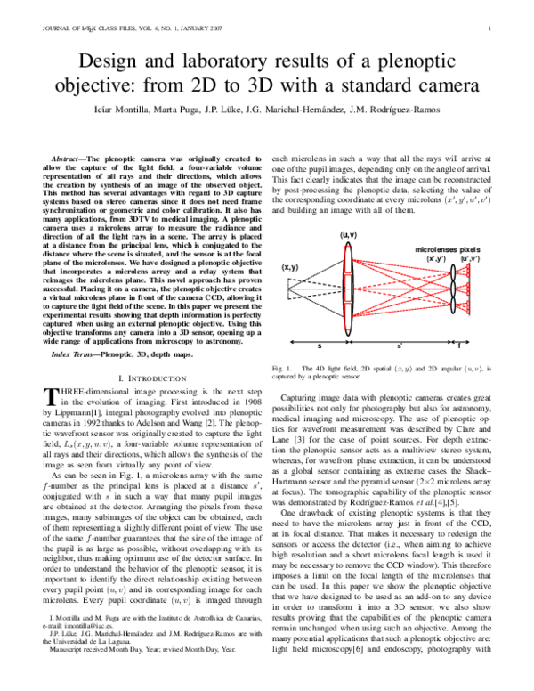 (PDF) Design and Laboratory Results of a Plenoptic Objective: From 2D ...