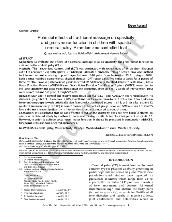 (PDF) Potential effects of traditional massage on spasticity and gross ...