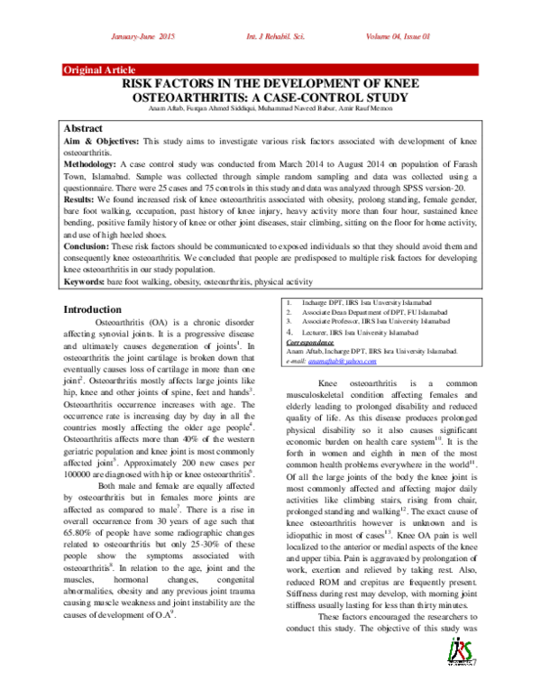 (PDF) Risk Factors in the Development of Knee Osteoarthritis: A Case ...