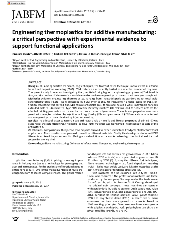 (PDF) Engineering thermoplastics for additive manufacturing a critical
