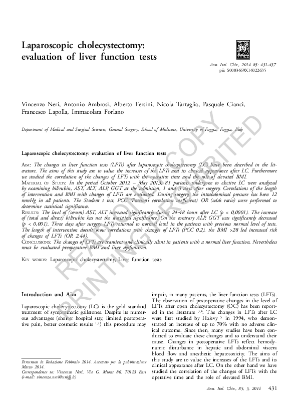 (PDF) Laparoscopic cholecystectomy: evaluation of liver function tests
