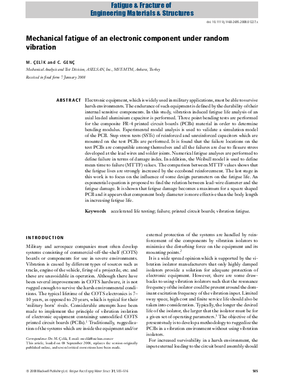 (PDF) Mechanical fatigue of an electronic component under random vibration