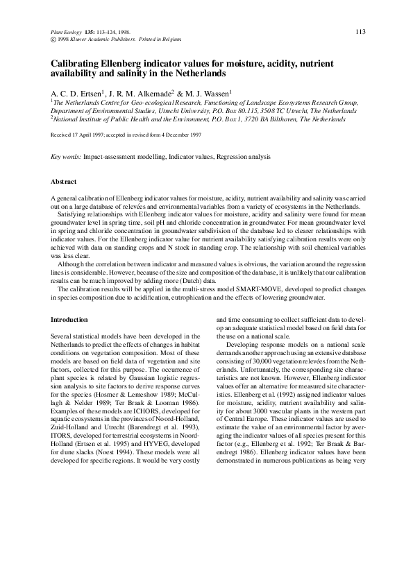 (PDF) Calibrating Ellenberg indicator values for moisture, acidity ...
