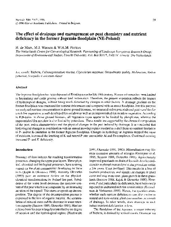 (PDF) The effect of drainage and management on peat chemistry and ...