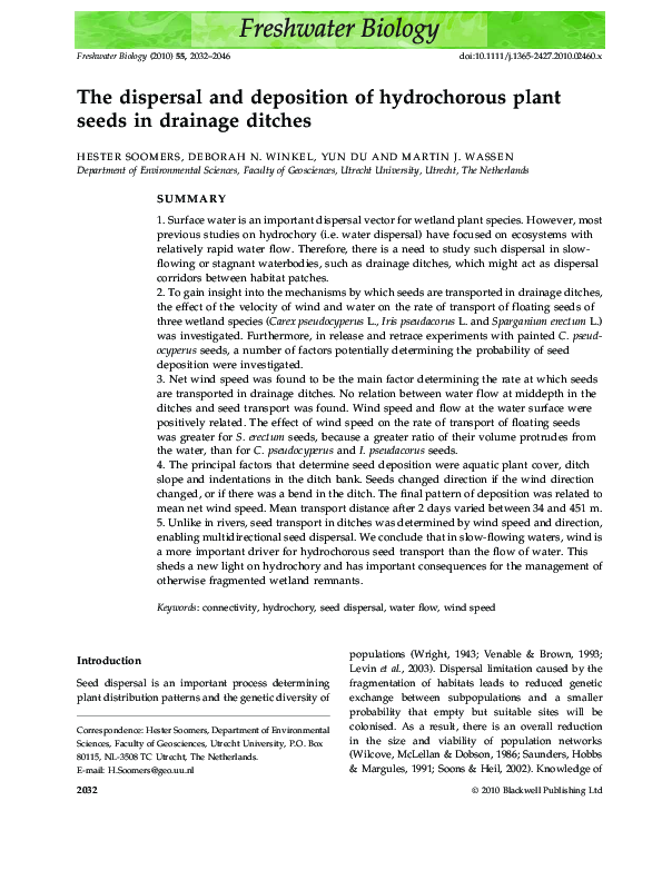 (PDF) The dispersal and deposition of hydrochorous plant seeds in ...