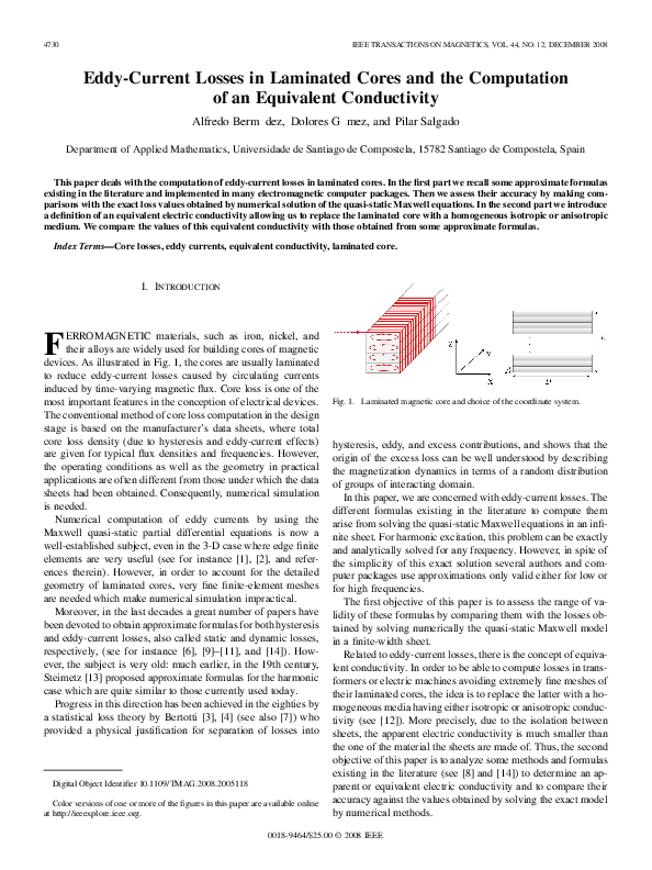 (PDF) Eddy-Current Losses in Laminated Cores and the Computation of an ...