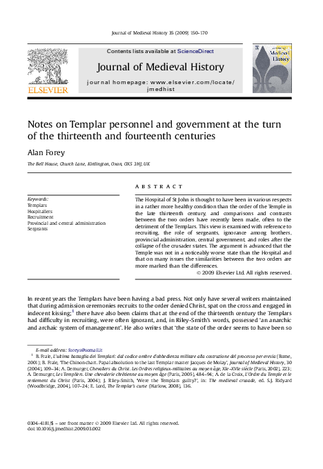 Notes on Templar personnel and government at the turn of the thirteenth and fourteenth centuries