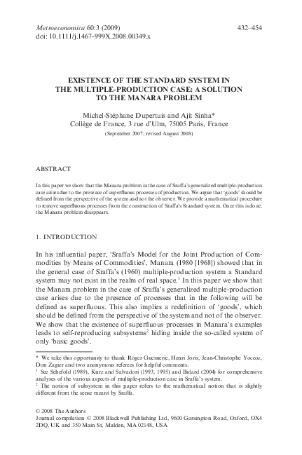 (PDF) Existence of the Standard System in the Multiple-Production Case ...