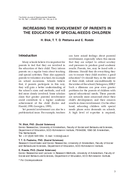 (PDF) Increasing the Involvement of Parents in the Education of Special ...